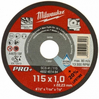 ОТРЕЗНОЙ ДИСК ПО МЕТАЛЛУ MILWAUKEE 115 X 1 X 22.23 ММ